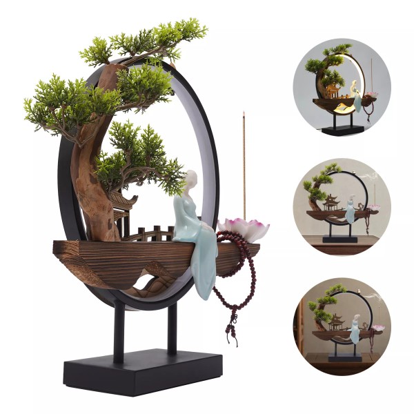 Backflow Incense Holder W/LED Light Ceramic Incense Burner For Relaxing/Decor