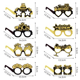 SHANFAA 8 Pieces 50th Birthday Paper Glasses Decorations for Women and Men, Black Gold Happy 50th Birthday Glasses Photo Props Decorations, 50th Vintage Birthday Party Accessories