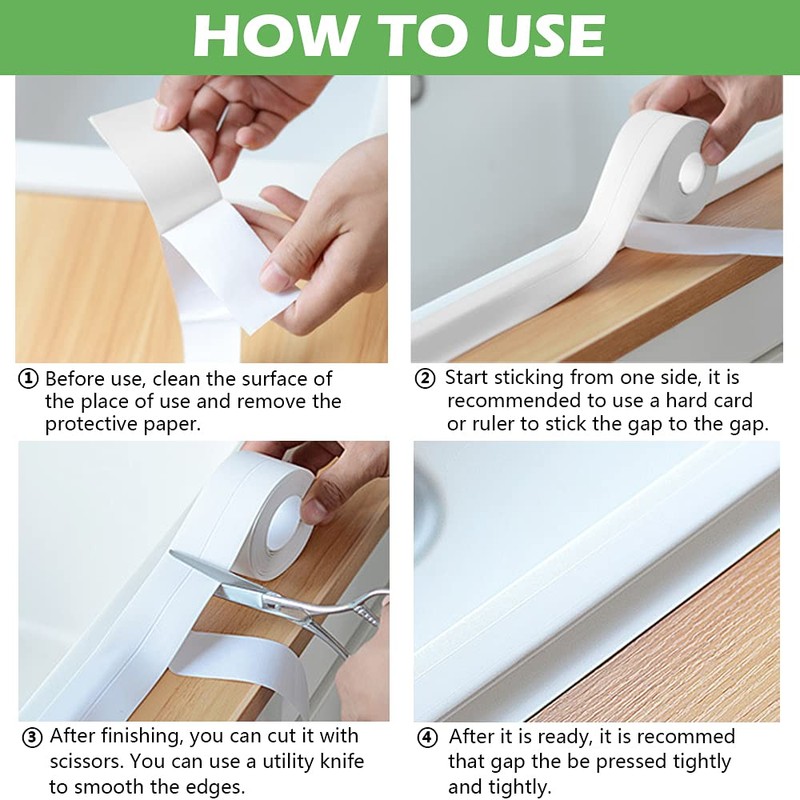 2 Pack Caulk Strip, 1.5" x 10.5Ft PVC Self Adhesive