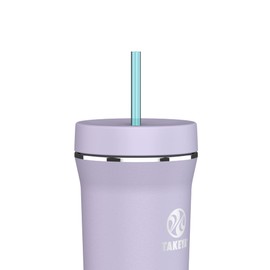 Takeya Straw Tumbler - Beverage Tumbler for Coffee, Water & More - Durable Tumbler Cup with Built-In Silicone Coaster - Double Stainless Steel Insulation for Beverages - 32 oz, Vivacity Purple