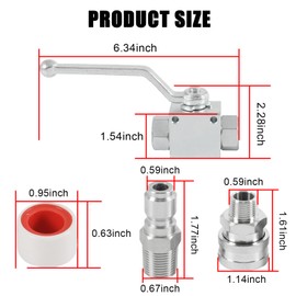RALBDX Ball Valve for High Pressure Washer Hose Kit with 3/8 Inch Male Coupler Plug & 3/8" Female Quick Connect ; 4,500 PSI Max Working Pressure ; Includes replacement Quick Connect and Teflon Tape