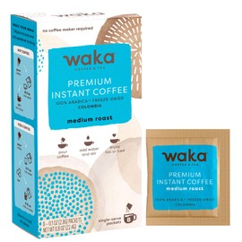 Waka Premium Instant Coffee Sachets — 100% Arabica Freeze Dried Beans — For Hot or Iced Coffee (8 Count, Medium Roast)