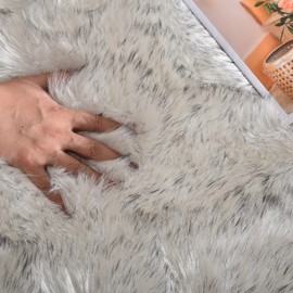 ORINOVA Gray and White Area Rug 6x9 Rugs for Bedroom Fuzzy Plush Large Sheepskin Washable Fluffy Fur Rug for Living Room Nursery Rug
