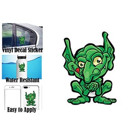Creepy Gargoyle Goblin Green Weird Creature Cartoon Vinyl Sticker (4" Tall, Trouble)