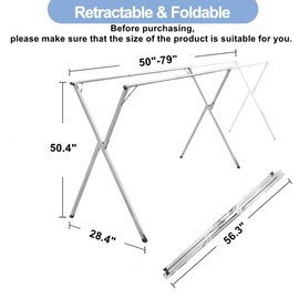 MRCTVG 2026 Premium Stainless Steel Clothes Drying Racks, Foldable and Adjustable Laundry Drying Rack Clothing for Indoor Outdoor （79" D x 28.4" W x 50.4" H）