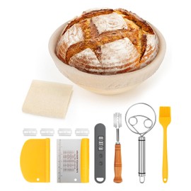 CODOGOY Natural Bread Proofing Basket With Food Thermometer, Banneton Proofing Basket For Bread baking, Bread Making Supplies Tools (9 inch)