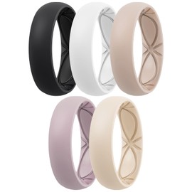 Egnaro 4/5/8 Variety Multipack Ergonomic Breathable Promise Ring, 6mm Wide - 2mm Thick Silicone Wedding Bands Women, Rubber Rings Women with Half Size