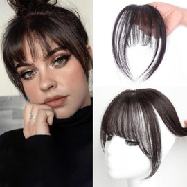 ANKROYU False Fringe, Real Hair Clip in Bangs with Temples, Remy, Natural Hairpiece, Artificial Fringe for Women, One Piece Clip in Fake Pony, Bangs Hair Clip, Air Bangs Hairpiece