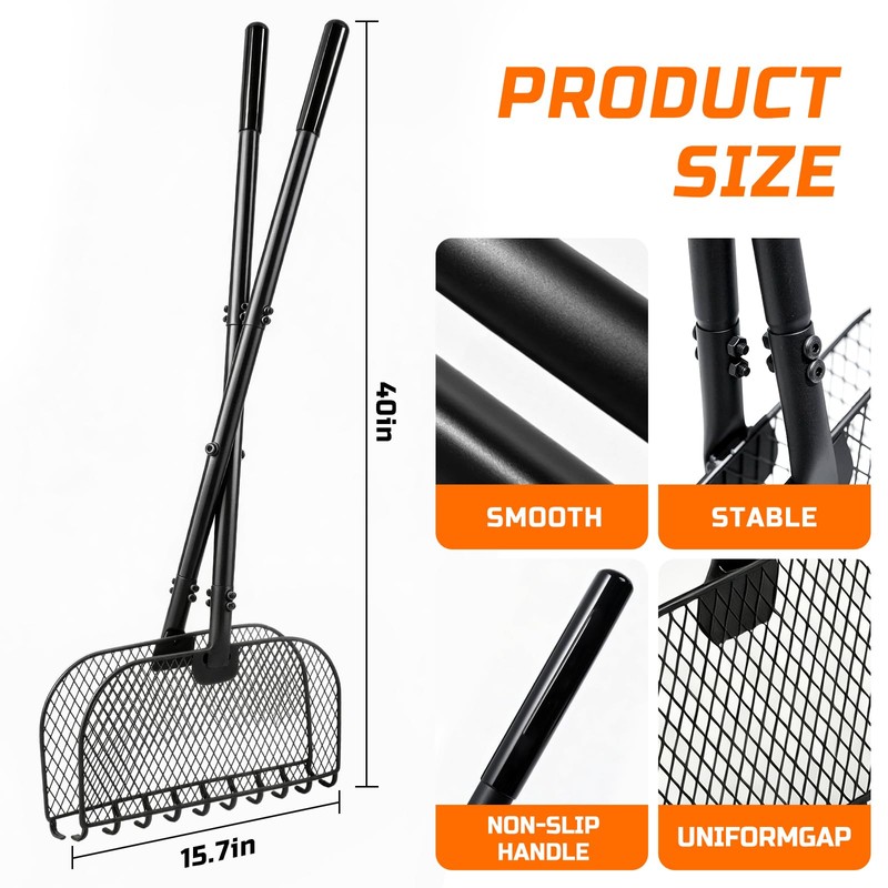Leaf Grabber Rake, Lightweight Steel Leaf Picker Upper, Long Handle