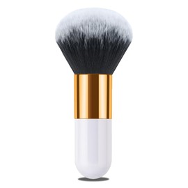 Large Power Makeup Brush, Flat Kabuki Make Up Brush for Face Foundation, Blusher, Facial Tanning, Setting Powder, Bronzer, Ultra-soft & Dense, Travel Makeup Tools, White and Gold