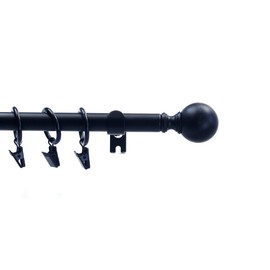 Urbanest Ball Adjustable Single Drapery Curtain Rod Set with 16 Rings, 5/8", 48"-84", Black