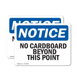 (2 Pack) No Cardboard Beyond This Point OSHA Notice Sign 7 Inch X 5 Inch Vinyl Label Decal Sticker Weather Resistant, UV Protected for Workplace, Business, and Construction Site, Made in the USA