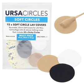 URSA Soft Circles - 15 Pack (Black) | Reusable Soft Lav Mic Covers with 30 Stickies | Mini Windshield, Clothing Rustle Reduction & Camouflage for Lavalier Microphones | Low-Profile, Skin-Safe, Durable