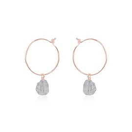 Crystal Quartz Raw Nugget Hoop Earrings in 14k Rose Gold Fill