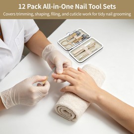 12Pack Stainless Steel Manicure Sets, 7pc Mini Travel Nail Grooming Tools