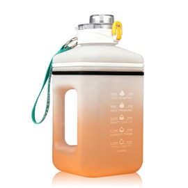 Square Sports Water Bottle, 2.2L Water Bottle for Kids, Motivational Large Water Bottle with Time Marker, Leakproof Frosted Gradient Water Jug, Wide Mouth Portable for Fitness Outdoor Sports Helves