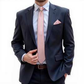 DiBanGu Mens Tie Set Silk Necktie and Gold Tie Ring Pocket Square Cufflinks Formal Business Wedding Ties with Gift Box, Blush Pink