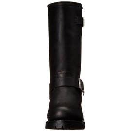 RIDETECS 11" Leather Biker Riding Boots For Men, Black - Calf High Adjustable Vamp With Side Ankle Straps