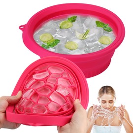 Palksky Face Ice Bath Bowl with Built-in Icetray, Silicone ICES Facial Bowls Collapsible Washbasin, Facial Plunge Bowl, Face Icebath at Home for Skin Tightening, Acne Relief, Pink