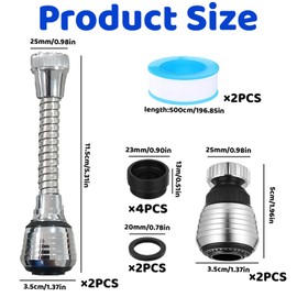 Set of 4 Tap Attachment Extension with 2 Waterproof Tape, Flexible 360° Rotatable Tap Aerator, 2 x Long + 2 x Short Swivel Tap Extension Kitchen Bathroom Sink