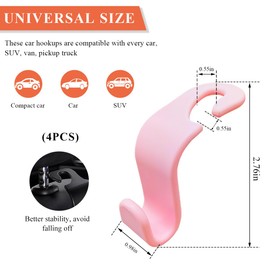 JUSTTOP 4 PCS Car Seat Headrest Hook, S Type Car Seat Hook Hangers Storage Organizer Holds up to 55 Pounds, Space Saving Car Rear Seat Hook Hangs Bags Purses Toys Fits Universal Vehicle (Light Pink)