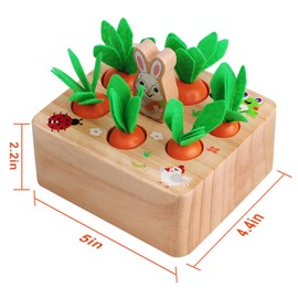SKYFIELD Carrot Harvest Game Wooden Shape Sorting Puzzle for Baby Boys and Girls 1-3 Years, Montessori Gift Toy with 7 Sizes Carrots