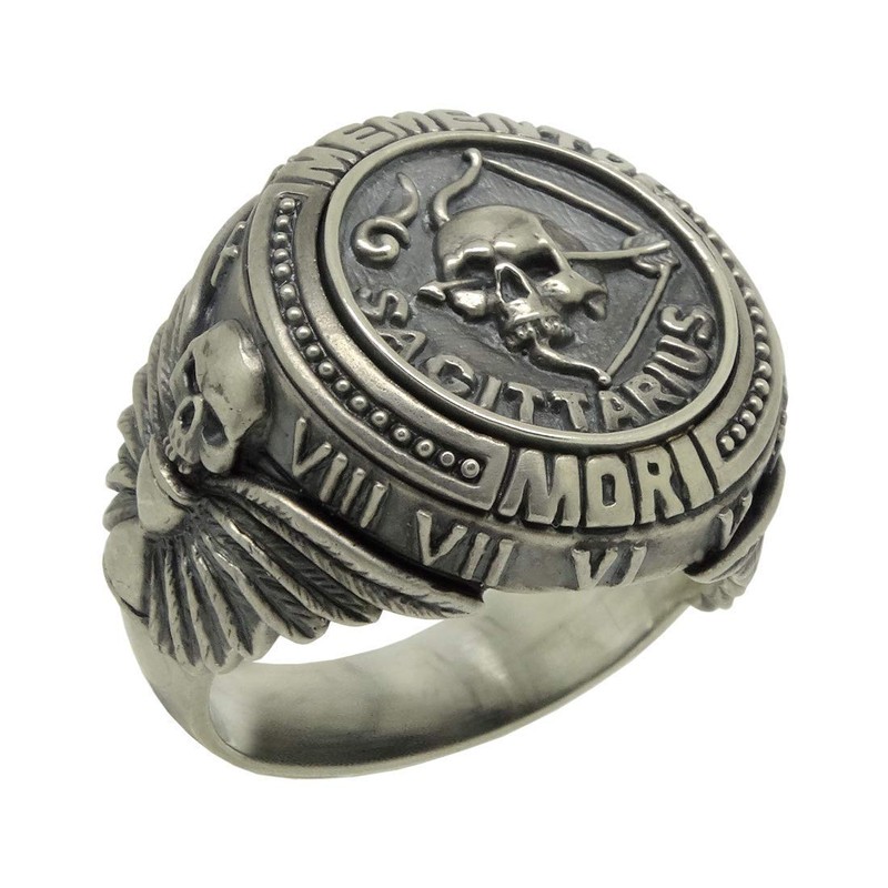 Sagittarius Sterling silver 925 memento mori zodiac skull horoscope men’s