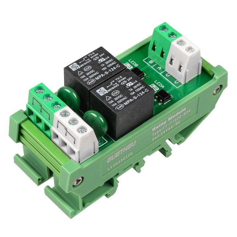 GUETNEU Relay Board, 2 Channel 1 SPDT DIN Rail Mount