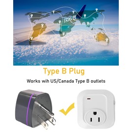 Universal World to Canada/American Outlet Plug Adapter-Type B 2 Pack, 3 Prong to 3 Prong Travel Plug Adapter, International Tourists from European/EU/China/Australia/UK to US Plug Adapter
