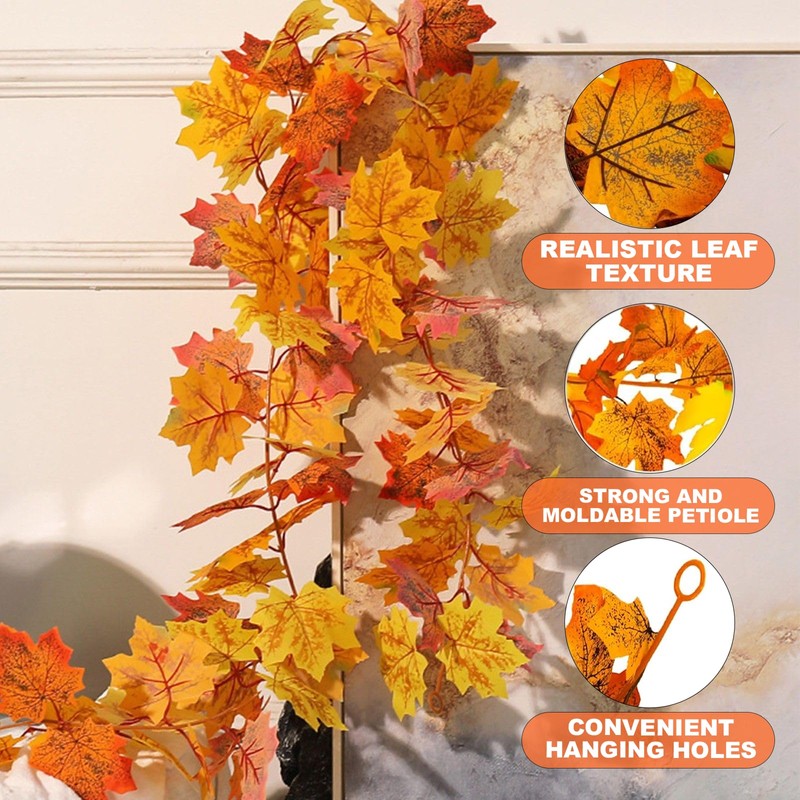 Autumn Maple Leaf Garland - 1 Pack 5.8 Ft Maple