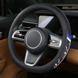 Premium Leather Steering Wheel Cover Compatible with Toyota Tacoma 4Runner Tundra Rav4 Highlander Sequoia,Non-Slip, Breathable 15-16.5inch -Leather-Blue