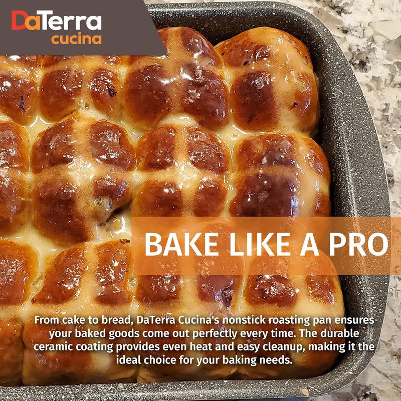 DaTerra Cucina Nonstick Roasting & Lasagna Pan – 16"x12"x3", Ceramic-Coated,