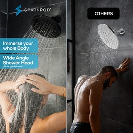 SparkPod Shower Head - High Pressure Rain - Premium Quality Luxury Design - 1-Min Install - Easy Clean Adjustable Replacement for Your Bathroom Shower Heads (Midnight Black Matte, 8 Inch Round)