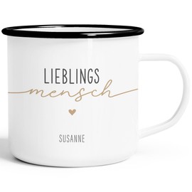 SpecialMe® Emaille-Tasse Lieblingsmensch personalisiert Liebe Geschenk Beste Freundin Freundschaft mit Name emaille-weiß-schwarz standard