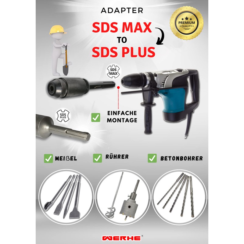 Werhe® SDS Max to Sds Plus Adapter Adapter Sds Max