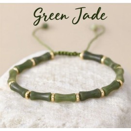 Unbranded Green Jade Bamboo Shaped Beads Healing Gemstone Bracelet Green Gemstone Bracelet