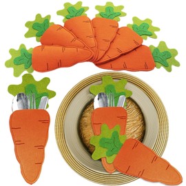 WEITAPYT Cutlery Holder Felt Easter, 6 Pieces Cutlery Bags Easter, Cutlery Bag Easter, Cutlery Holder Carrot, Easter Felt Utensil Holder, Reusable Carrot Shape Cutlery Bag Table Decoration
