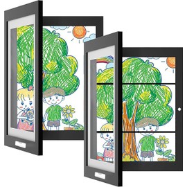 [Upgraded] 2-Pack Kids Artwork Frames changeable - Kids Art Frame, Kids Art Frames Holds 50 to 80 pcs, Wall Mounted & Self Standing Frame for Children Schoolwork, Home or Offices (Black, 2-Pack & 8.5”x11”)