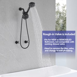 CISTPOFS 2 Handle Shower Faucet Matte Black, 2 in 1 Shower Fixtures Trim Kit with Rough-in Valve Wall Mounted