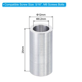 PATIKIL M8 Aluminum Spacers, Pack of 10 Metal Spacers Aluminum 8.2mm ID x 12mm OD x 25mm L Spacer Screw Spacer Round for 5/16" or M8 Screw Bolt