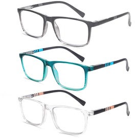 CHOFILORD 3 Pack Reading Glasses for Women Men Blue Light Blocking Computer Readers with Spring Hinge Fashion Eyeglasses (3 Pack Colors A, 4.0, x)