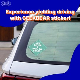 GEEKBEAR New Driver and Baby on Board Car Sign - Sticker or Magnet & Color Options, Weather-Resistant - Diamond Shape 6.8 x 6.8 in (Mint, See-Through Sticker)
