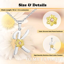 Shining Charm Womens K Necklace Initial Letter Pendant Necklaces with Sunflower Teenage Girls Gifts for Birthday Christmas Mothers Day Mum Daughter Gifts
