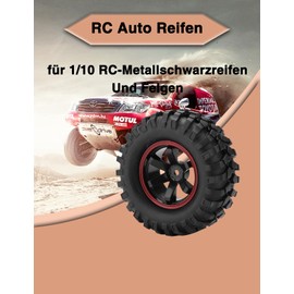 ZLXHDL RC Car Tyres, Pack of 4, 12 mm Hex Hub, 4 mm Offset, 95 mm Width for RC Crawler Off-Road Vehicles in 1:10 Scale, 1/10 RC Metal Black Tyres and Rims