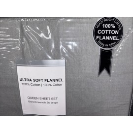 ULTRA SOFT FLANNELS QUEEN Flannel Sheet Set 100% Cotton ULTRA  Soft, SILVER GRAY OEKO-TEX