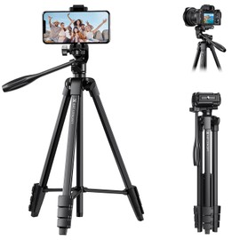 K&F CONCEPT 60'' Portable Travel Tripod, 1.34 lbs Ultra Lightweight with Remote and Cellphone Holder, 360° Panorama, Cold Shoe Interface, Portable for Travel - B174A1