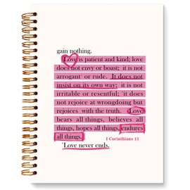 JXREQ Pink Christian Notebook Journal, 1 Corinthians 13 Bible Journaling Notebook, Bible Notebooks for Note Taking, Church Notes Journal, Scripture Journal, Religious Journals for Women, 5.5x8.3