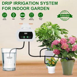 ZWJBSGY Automatic Watering System for Plants, Automatic Drip Irrigation Kit,10 Potted Indoor Houseplants Support with Digital Programmable Water Timer, LCD Display, Power Supply