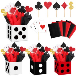 Zhanmai 24 Set Casino Theme Party Decorations 6 x 6 x 6 Inch Paper Poker Boxes Casino Centerpiece Sticks for Table Game Theme Night Decoration Gift Box for Poker Birthday Party Supplies
