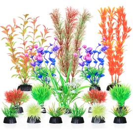 Fishdance Aquarium Plants, Artificial Fish Tank Decorations Decor Plastic Plants Set 16 Pcs
